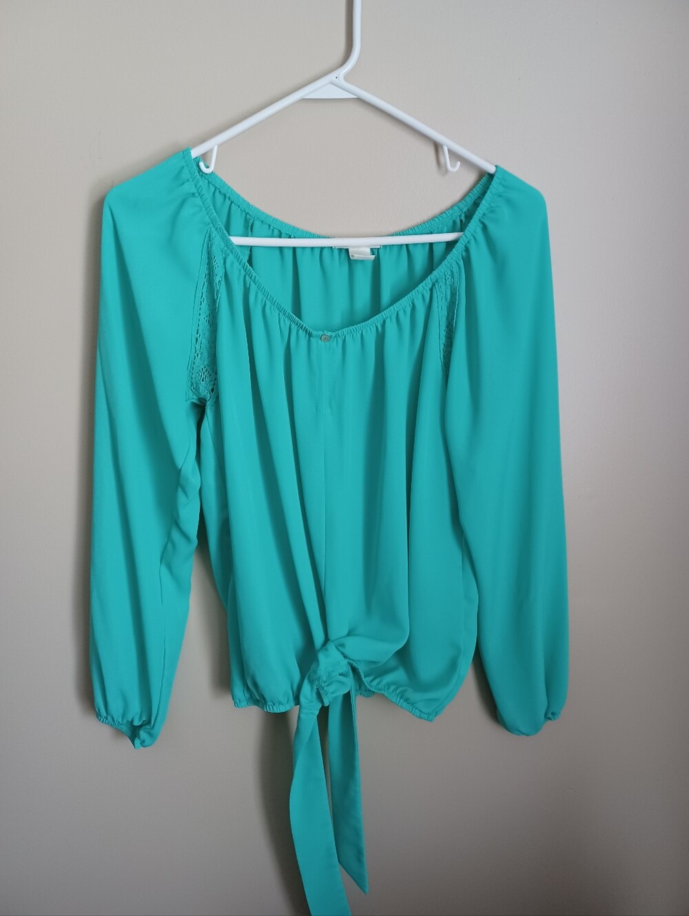 Women's Size L Self Esteem Green Polyester Long Sleeve Blouse Shirt Top Fashion